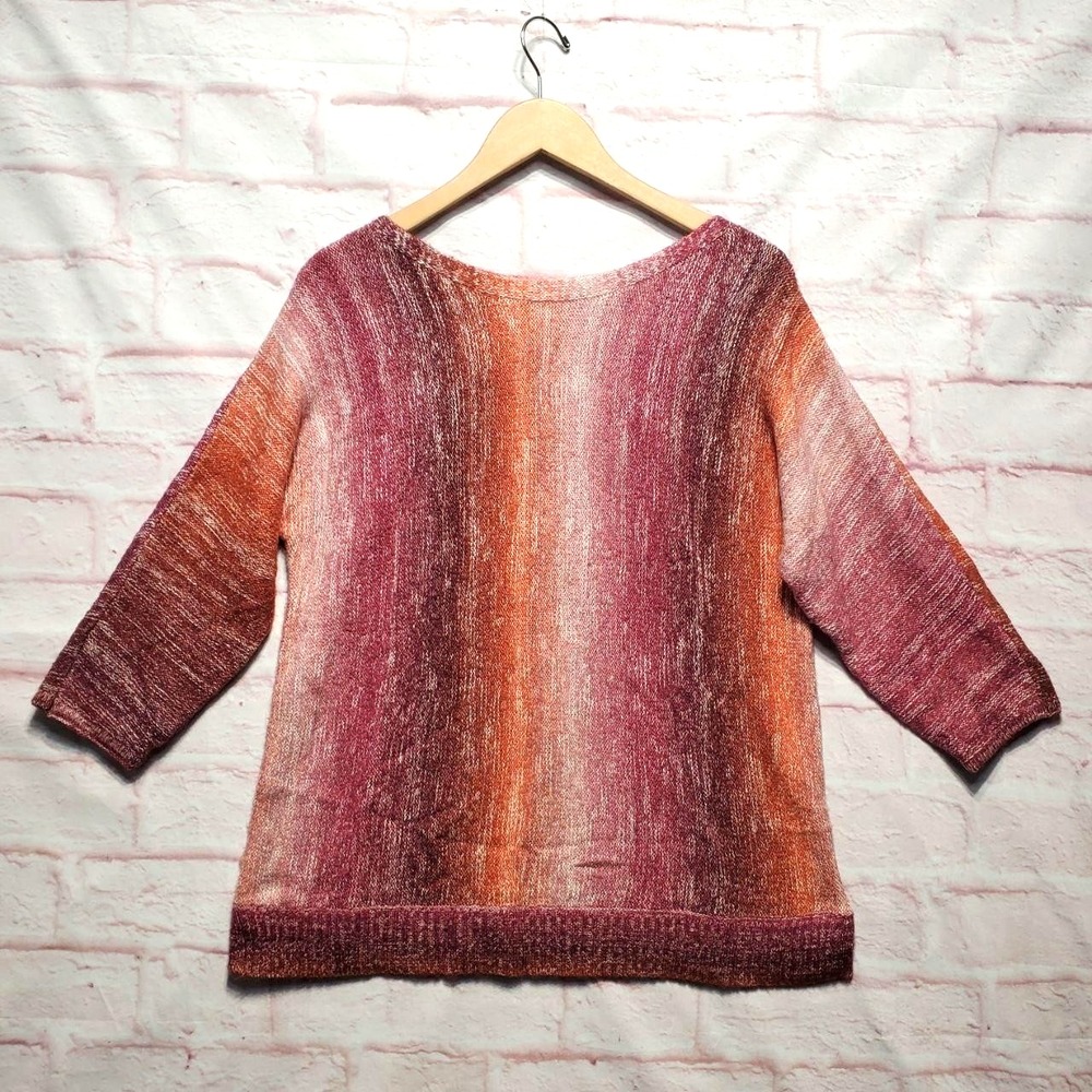 Chicos Sweater Womens Small Pink Orange Ombre Knit Vibrant Cozy Fall Boho Chic